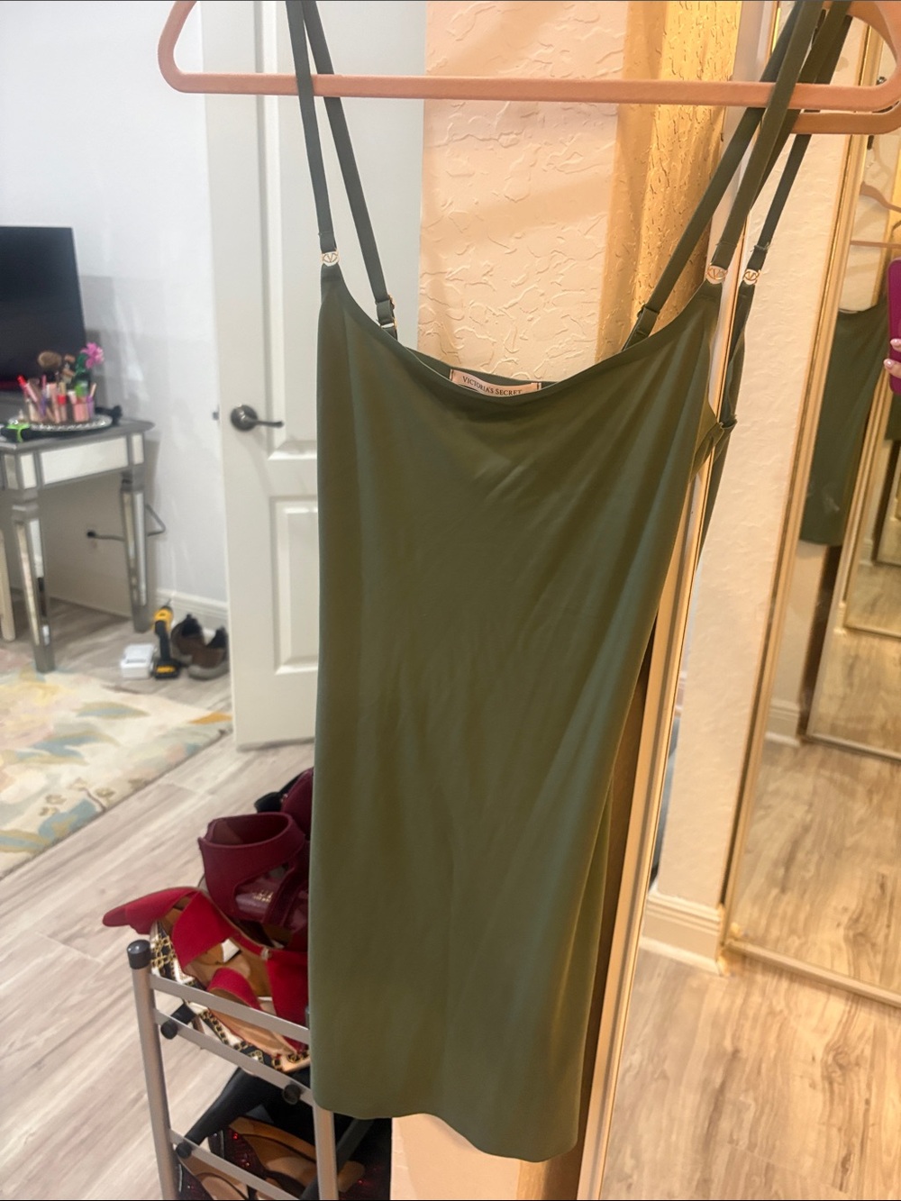 Olive Green Slip - Minimal Strappy Dress